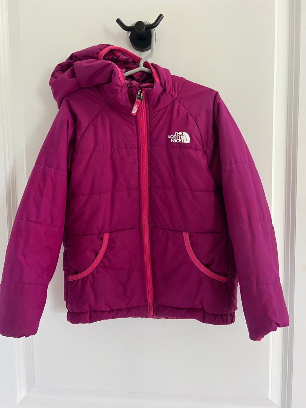 The North Face Girls' Fuchsia Hooded Puffer Jacket - Reversible!